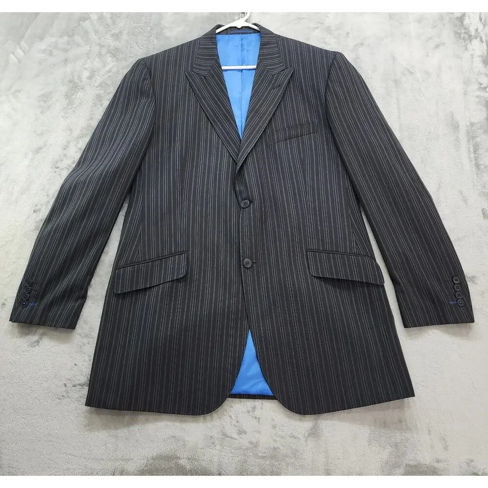 Vintage 90s‎ Point Zero Couture 2 Piece Suit Mens Size 44T/38T Black Pin Stripe
